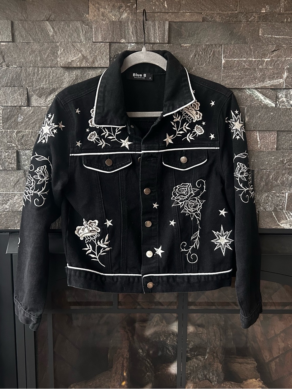 Blue B Whimsigoth Embroidered Black Denim Jacket